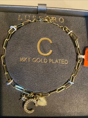 18KT Gold Plated C Initial Charm Bracelet in Gold